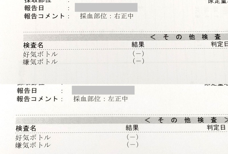 血液培養の結果